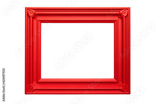 Red square picture frame isolated on white background with empty space for image. Mockup for design, photo, poster. 