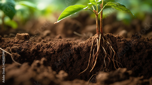 Coffee Plant Roots: Description: An intriguing close-up of coffee plant roots digging into the rich soil. The image illustrates the resilience of the coffee plant