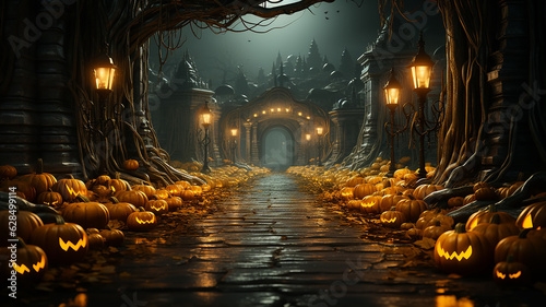 corridor passage arch tunnel halloween background theme banner entrance to the party invitation