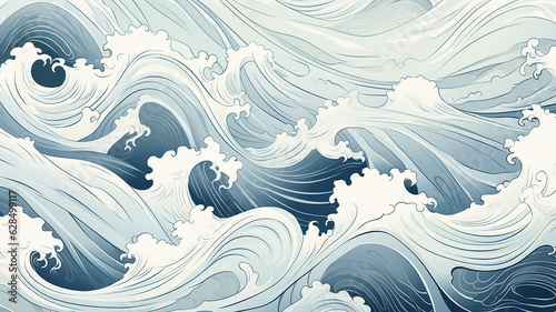 simple watercolors sea theme waves soft soft color light blue cartoon drawing © kichigin19