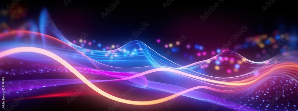3d render, abstract background with pink blue neon lines glowing in ultraviolet light, and bokeh lights. Data transfer concept. Digital futuristic wallpaper