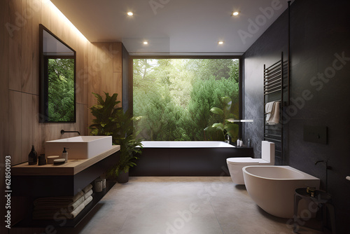 Eco style interior of bathroom in modern house