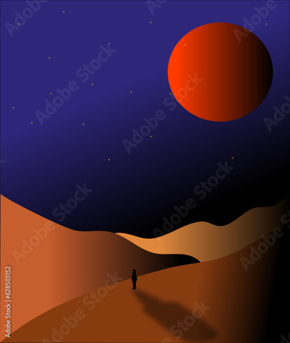 landscape with moon and stars