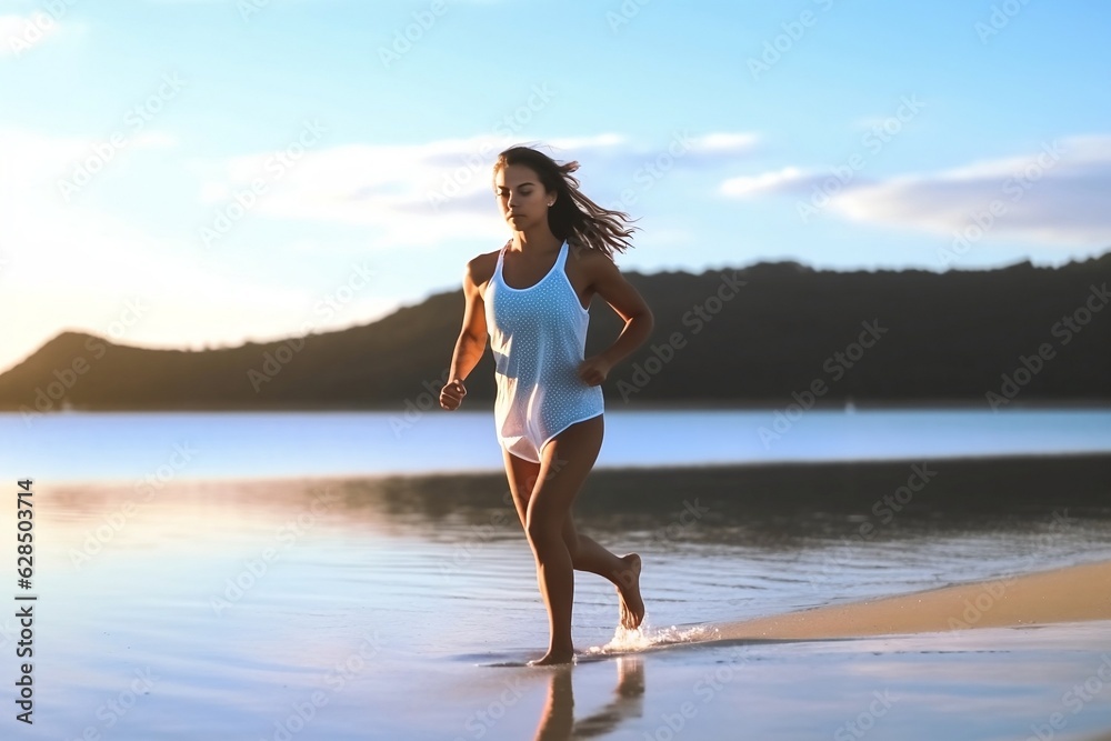 woman running on the beach woman running on the beach