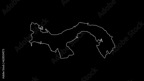 Panama	map animation line. White line drawing on a black background.