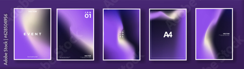 Beautiful Purple Northern Lights Concept Posters. Neon Vivid Lavender Haze A4 Background template. Vector Illustration. EPS 10.
