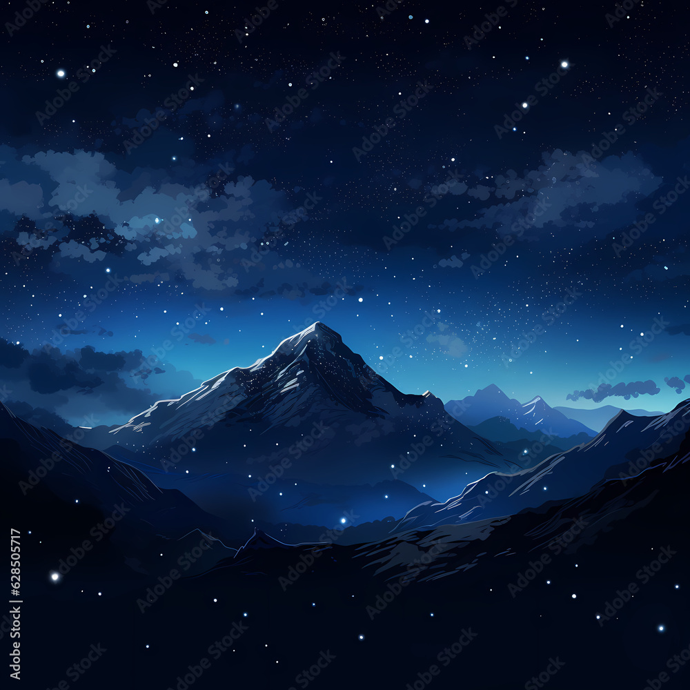 Generative AI, Majestic Mountain at Night: Dreamy Starry Scene