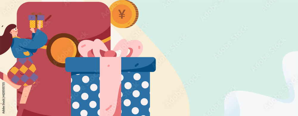 Naklejka premium Holiday Shopping E-Commerce Online Shopping People Flat Vector Concept Operation Hand Drawn Illustration 