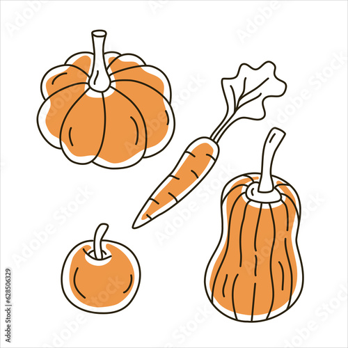 Vector set of four line autumn illustrations with partial fill.