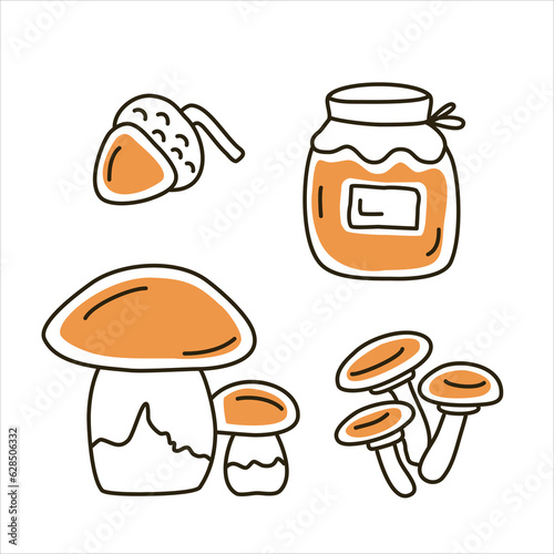 Vector set of four line autumn illustrations with partial fill.