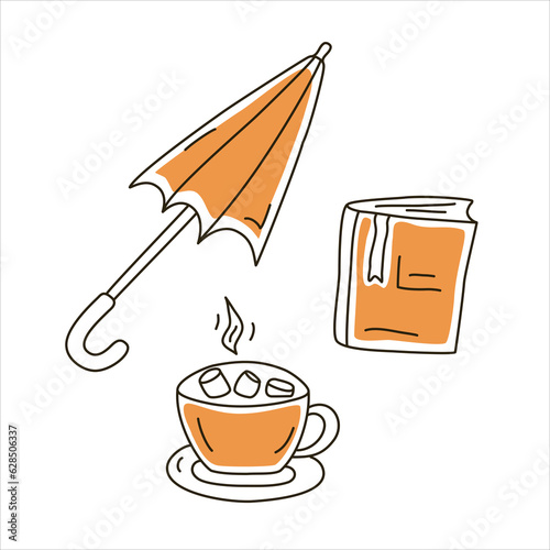 Vector set of three line autumn illustrations with partial fill.