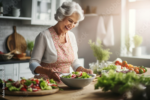 A delighted mature woman participating in a fun-filled cooking competition  creating memories and delicious dishes Generative AI