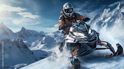 Athlete on a snowmobile photo