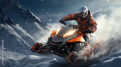 Athlete on a snowmobile