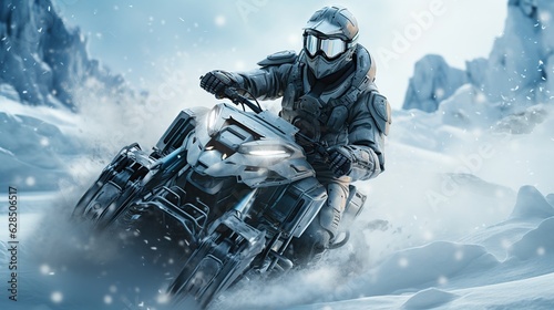 Athlete on a snowmobile