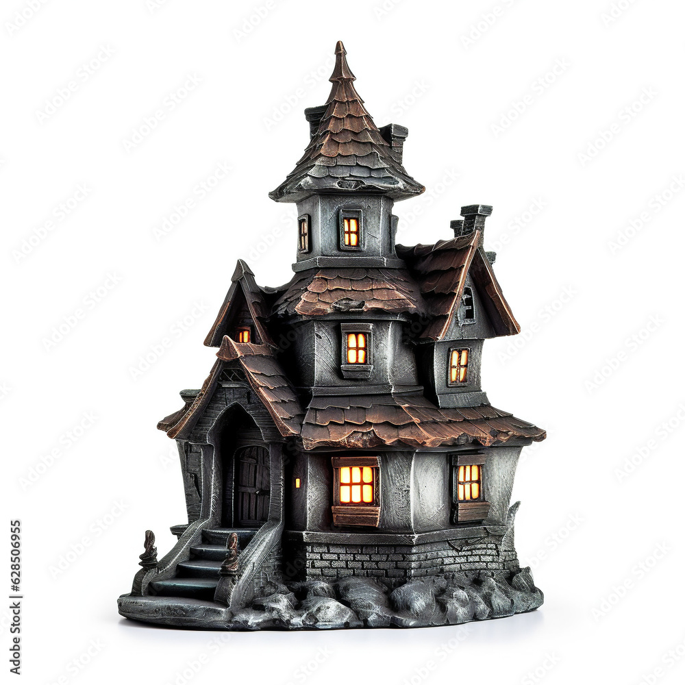 Haunted house figure isolated on white background, Generative AI Haunted house figure isolated on white background, Generative AI