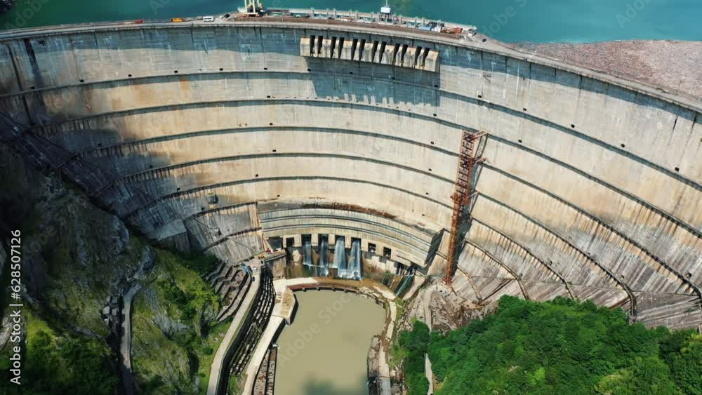 Inguri hydroelectric power plant in Aerial view from drone of
