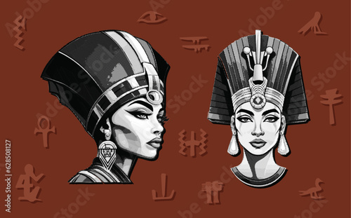 Grunge collage elements of Majesty of Nefertiti's Reign: A Journey Through the Glorious 18th Dynasty of Ancient Egypt, ideal for poster, magazine, and web content