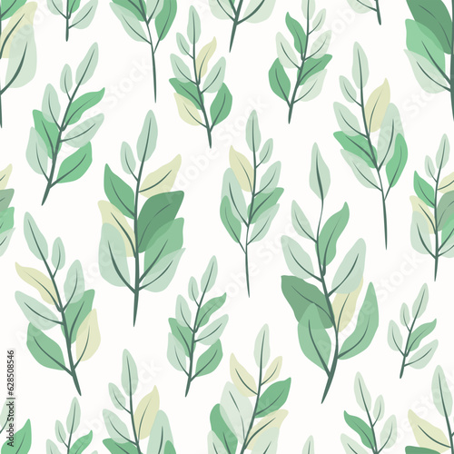 Vector illustration. Seamless pattern of green  beige leaves  floral pattern on a light beige background  pastel colors. Printing for textiles  fabrics  wallpaper  packaging  product design.