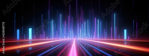 3d render, abstract futuristic neon background with glowing ascending lines. Fantastic wallpaper