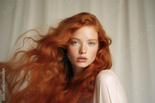 Wallpaper Mural portrait of a woman/model/book character in a close up with long copper red hair