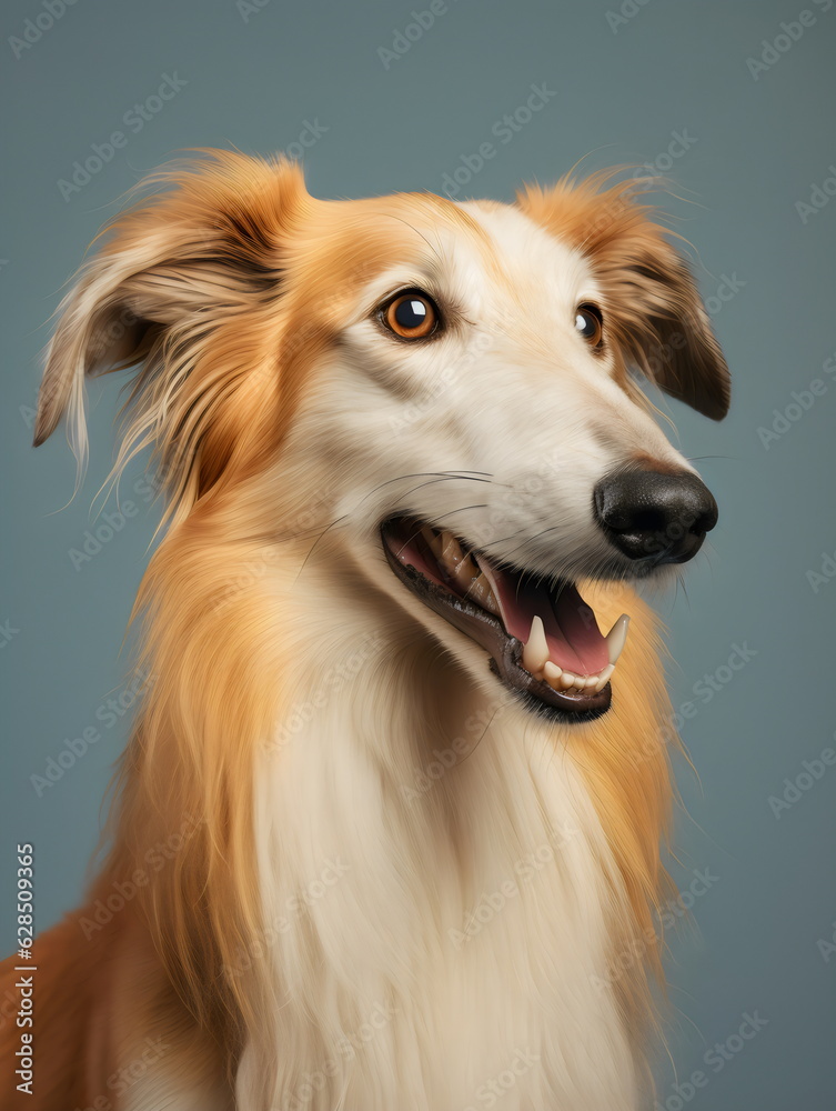 borzoi dog portrait on plain blue studio background borzoi dog portrait on plain blue studio background