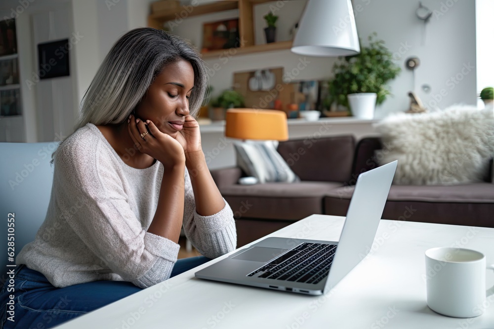 Woman at home video calling doctor about sore throat - telemedicine. Photo generative AI Woman at home video calling doctor about sore throat - telemedicine. Photo generative AI