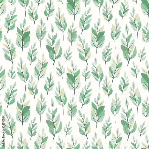 Seamless pattern of green  beige leaves  floral pattern on a light beige background  pastel colors. Printing for textiles  fabrics  wallpaper  packaging  product design.