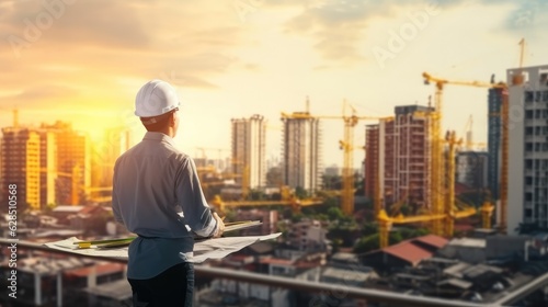 Engineer are inspection and checklist on construction site, Planning and building, Safety and project management with contractor in city for infrastructure.