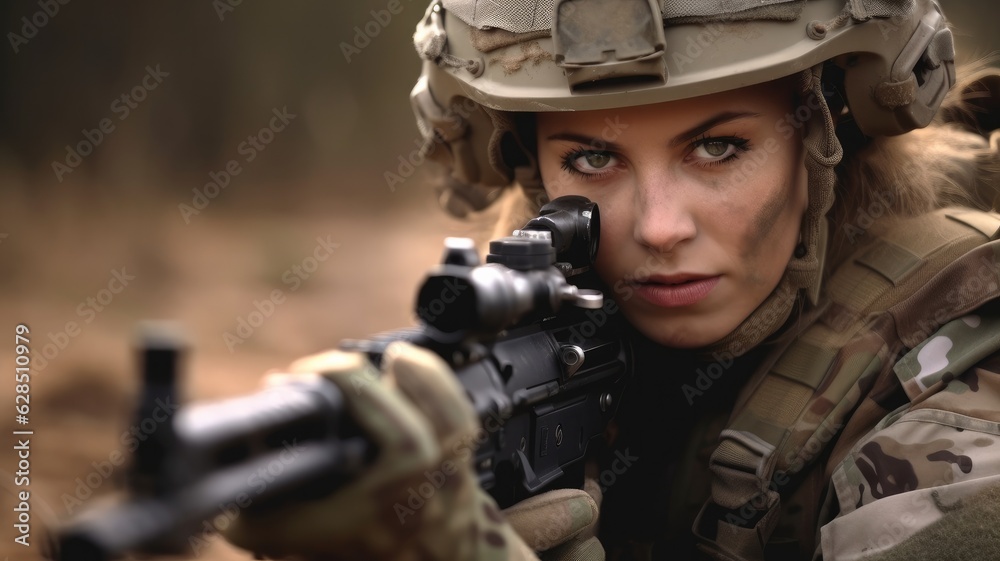 Sniper woman, Soldier is ready to shoot, Soldier.