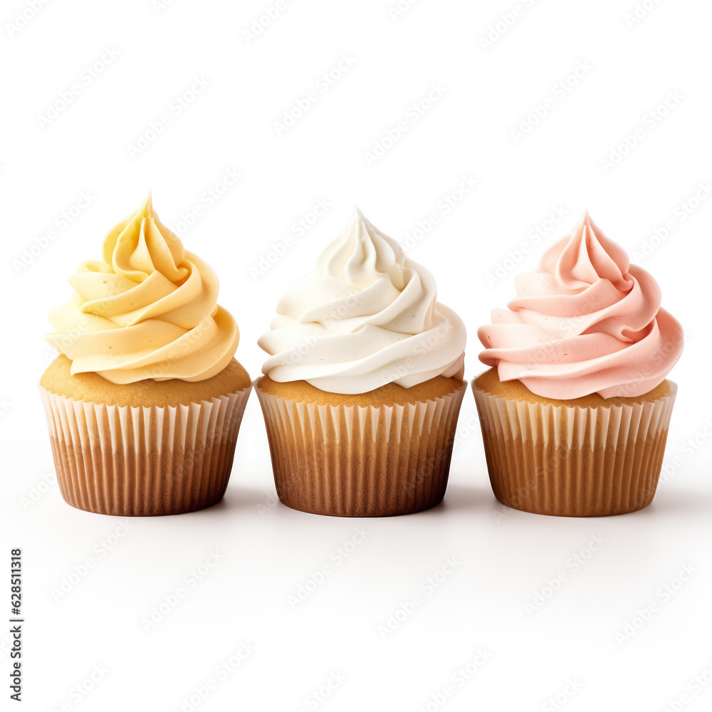 Delicious cupcakes isolated on white background 