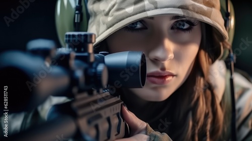Army sniper during the military operation, Sniper woman.