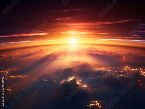 Sunrise over planet Earth in space 