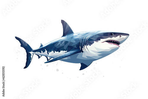 Great White Shark, Minimalist Style, White Background Cartoonish, Flat Illustration. Geometric, Origami Style. Generative AI © Anastasiia