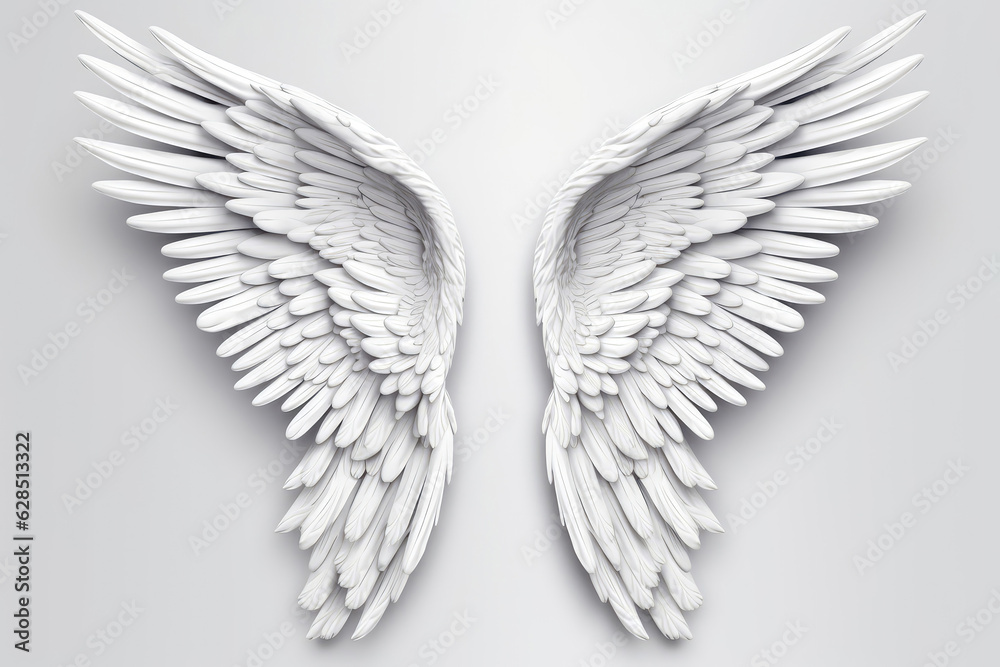 3D Angel Wings On White Background. Generative AI 3D Angel Wings On White Background. Generative AI