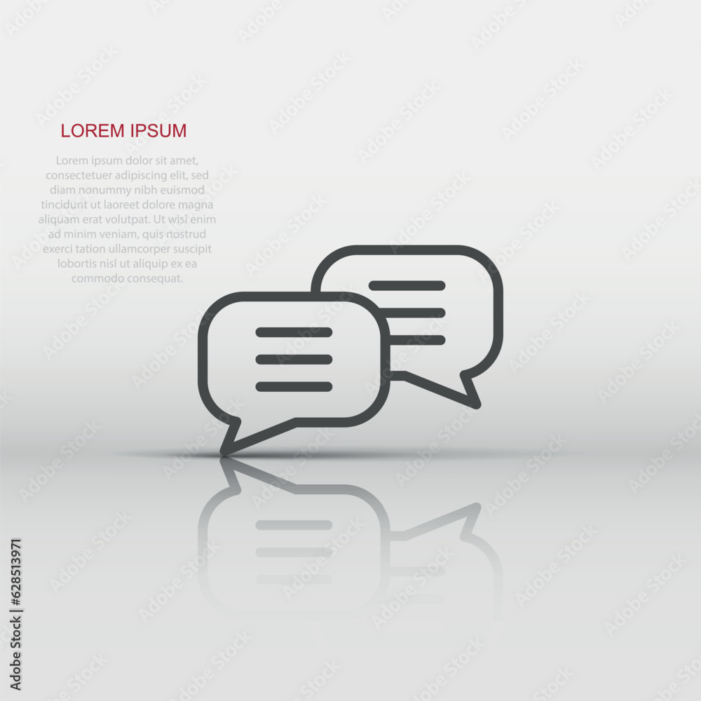 Speak chat sign icon in flat style. Speech bubbles vector illustration on white isolated background. Team discussion button business concept. Speak chat sign icon in flat style. Speech bubbles vector illustration on white isolated background. Team discussion button business concept.