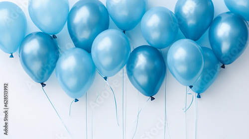 Big bunch of blue balloons floating in the air isolated on white background  birthday and babay shower party concept background.