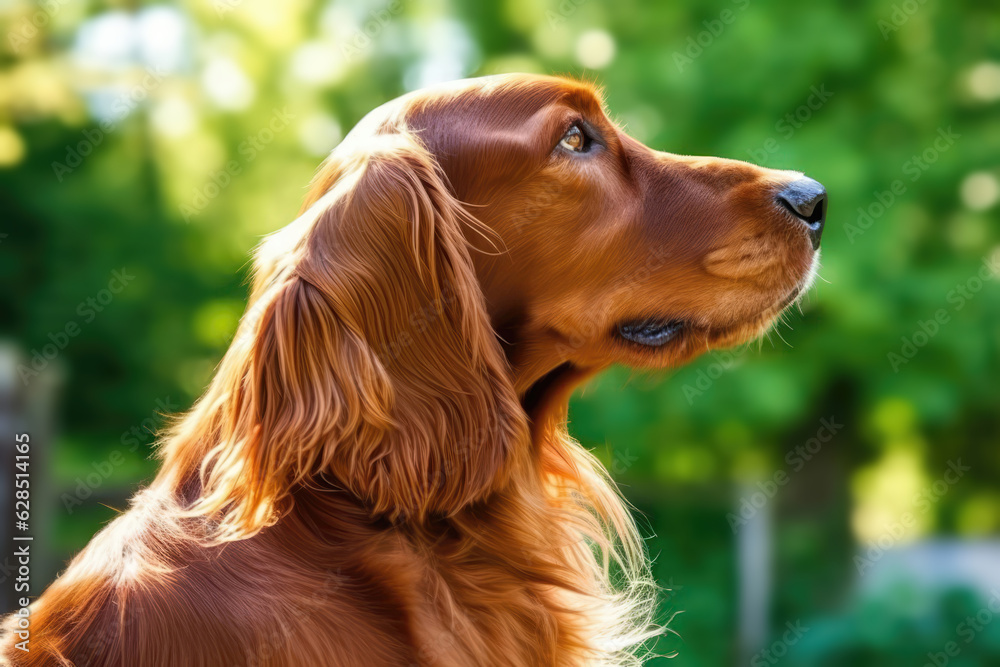 Portrait Of Dog Irish Setter In Profile On White Background. Generative AI