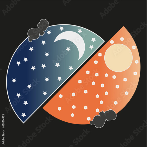 DAY AND NIGHT TIME WITH SILHOUETTE OF BABY ILLUSTRATION