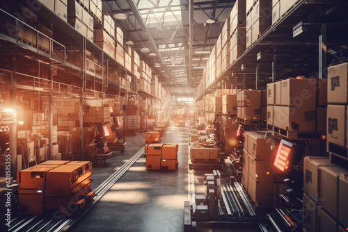 Innovative warehouse logistics showcased through automation, robotics, and artificial intelligence.
