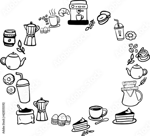 Coffee set, bakery and coffee machine