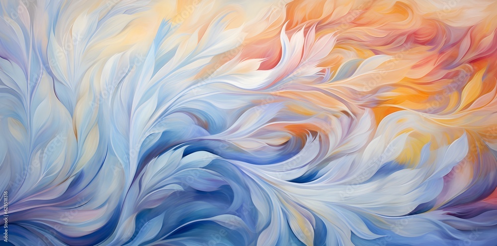 Art of feathers watercolor wallpaper, in the style of abstract impressionism, digital painting,  large canvas format. Created with Generative AI technology