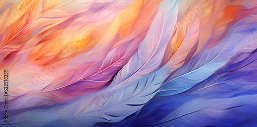 Art of feathers watercolor wallpaper, in the style of abstract impressionism, digital painting, large canvas format. Created with Generative AI technology © Oksana
