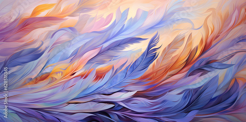 Art of feathers watercolor wallpaper, in the style of abstract impressionism, digital painting, large canvas format. Created with Generative AI technology