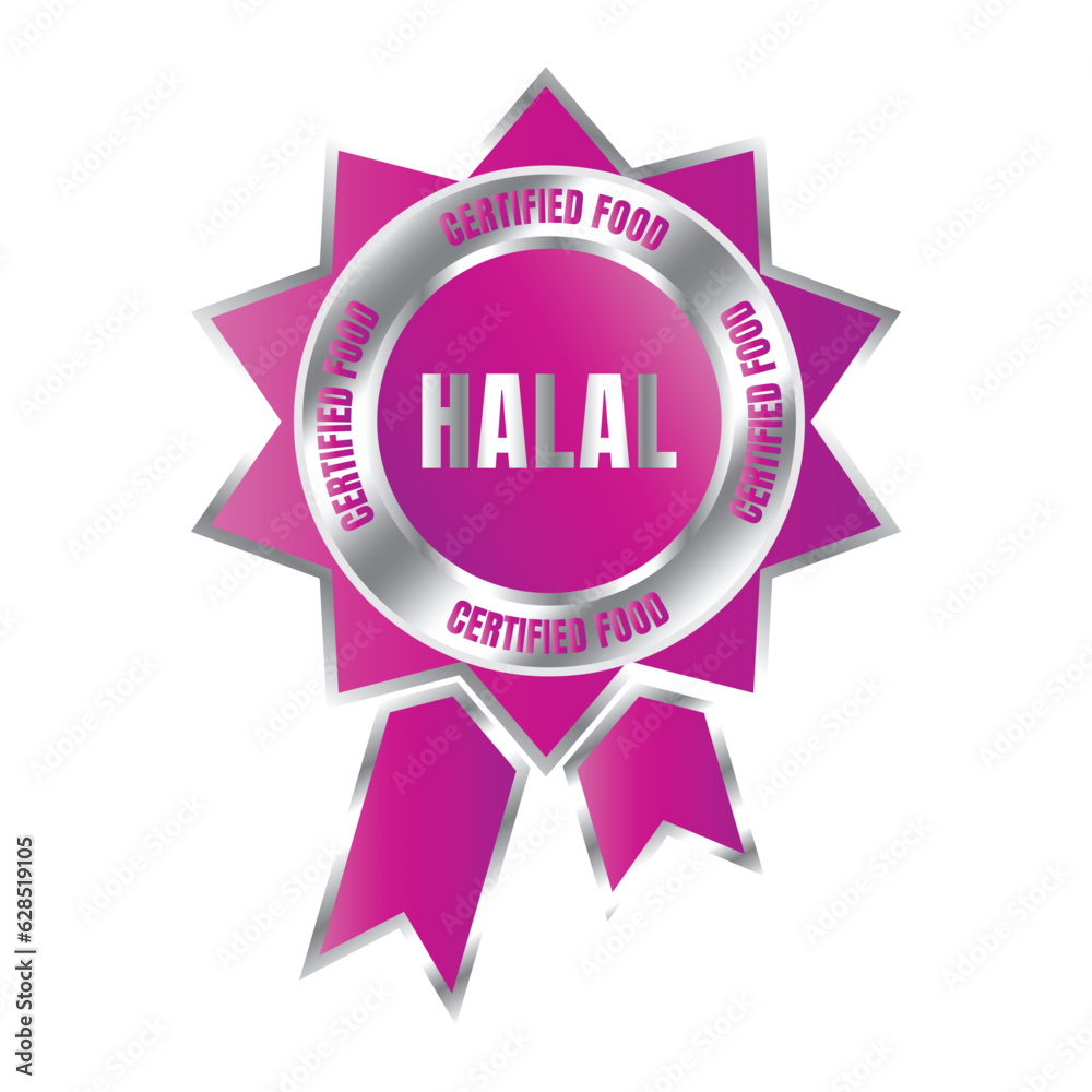 Certified halal food badge stamp, 100% halal food and drink label, Certified halal food badge symbol Certified halal food badge stamp, 100% halal food and drink label, Certified halal food badge symbol
