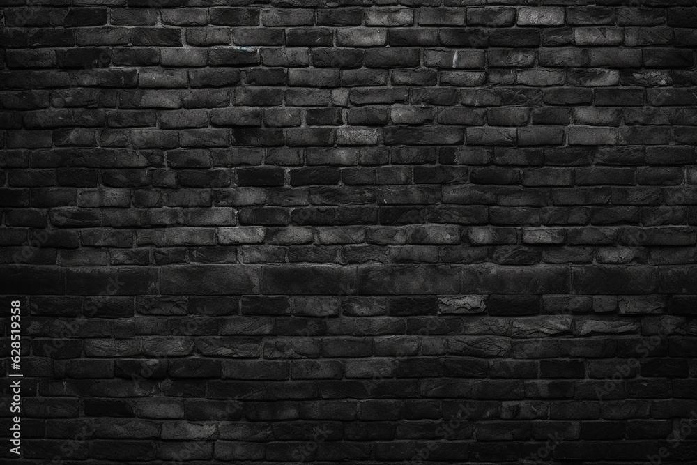 Black brick wall texture background. Realistic brickwork backdrop, building wall. Black brick wallpaper.