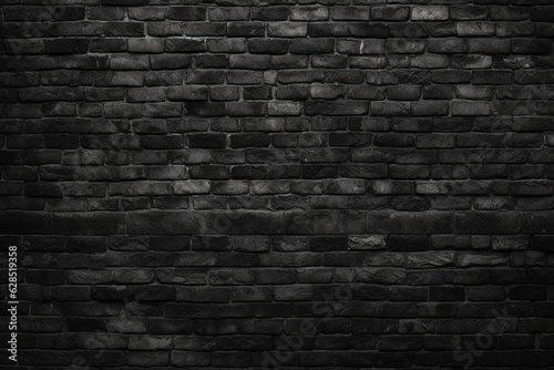 Black brick wall texture background. Realistic brickwork backdrop, building wall. Black brick wallpaper.