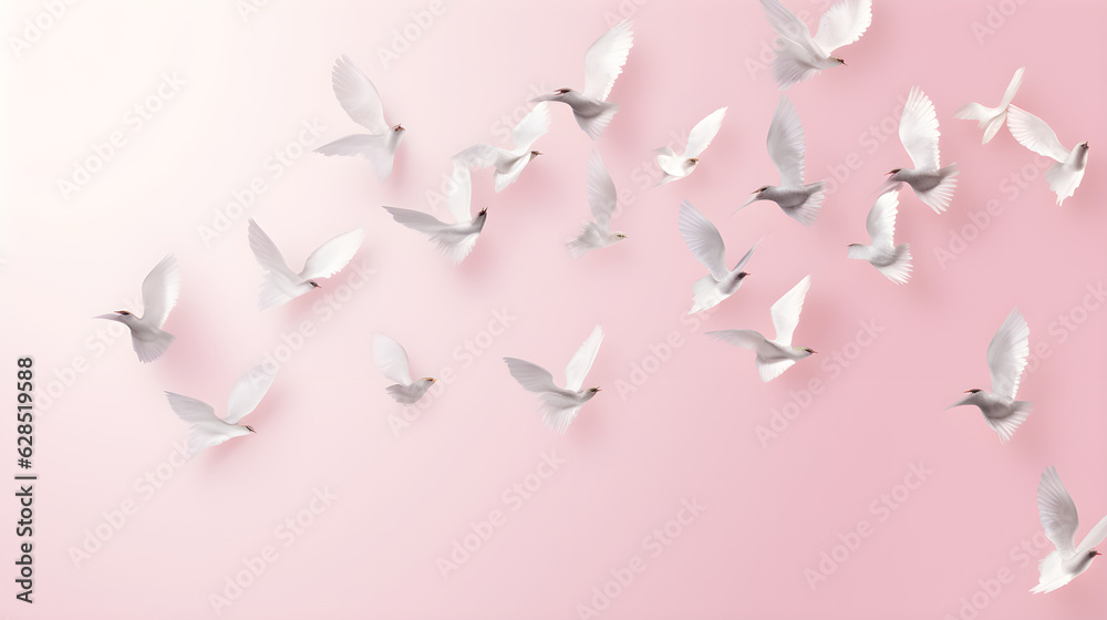 Small fluttering and flying birds on a pastel backdrop, in the style of photorealistic compositions created with Generative AI technology Small fluttering and flying birds on a pastel backdrop, in the style of photorealistic compositions created with Generative AI technology