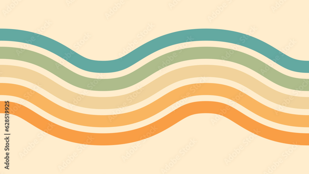 Abstract background of rainbow groovy Wavy Line design in 1970s Hippie Retro style. Vector pattern ready to use for cloth, textile, wrap and other.