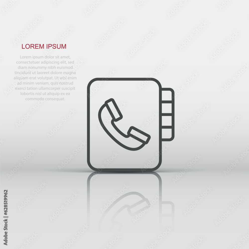 Address phone book icon in flat style. Telephone notebook vector illustration on white isolated background. Hotline contact business concept. Address phone book icon in flat style. Telephone notebook vector illustration on white isolated background. Hotline contact business concept.